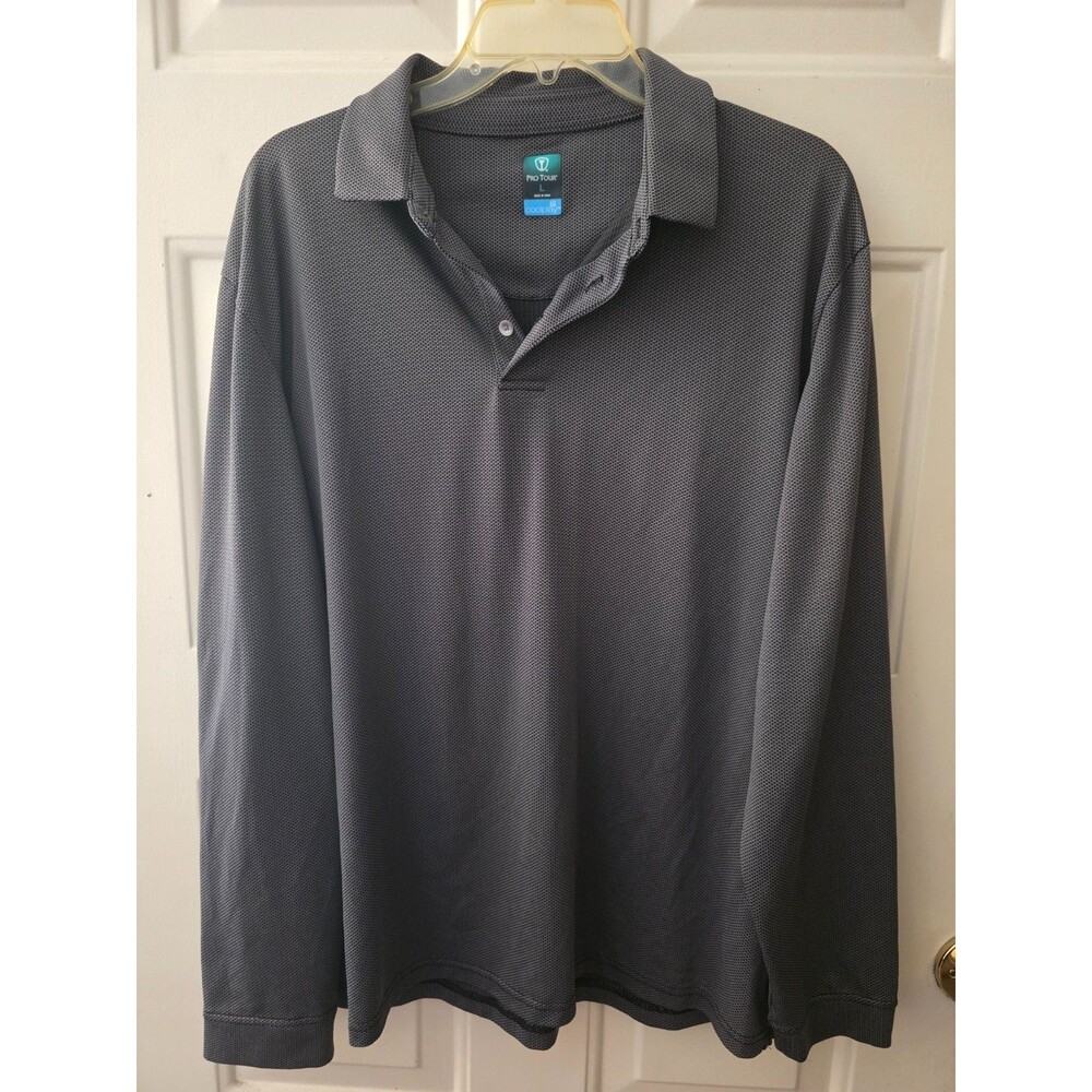 Pro Tour Size L Polo Golf Shirt Men's Gray Stretch Long Sleeve Coolplay